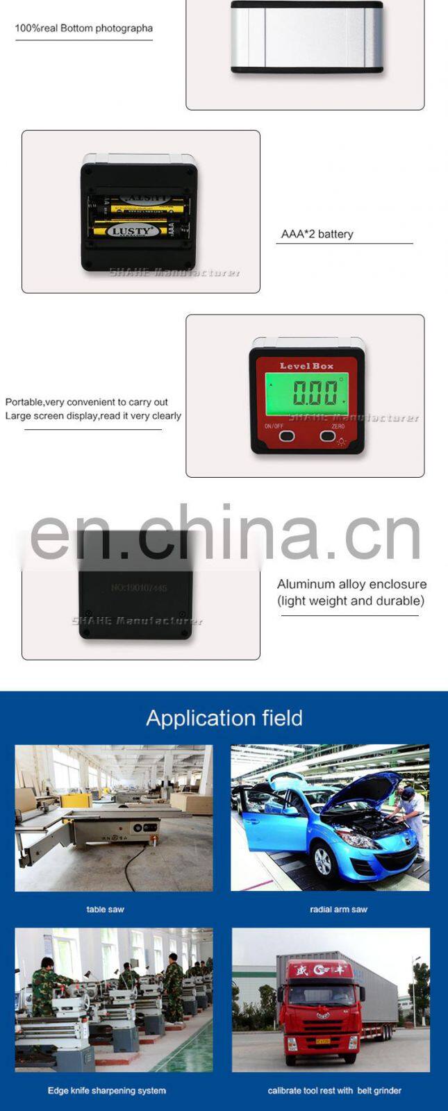 SHAHE Digital Inclinometer With Backlight Digital level box with magnetic mini digital protractor