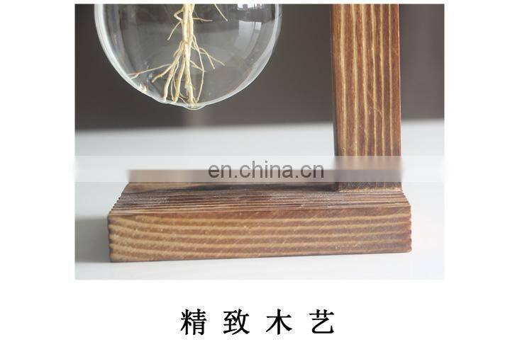 Terrarium Hydroponic Plant Vases Vintage Flower Pot Transparent Vase Wooden Frame Glass Tabletop Plants Home Bonsai Decor