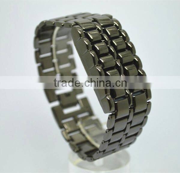 Lava style metal suit blue lights analog led digital watch