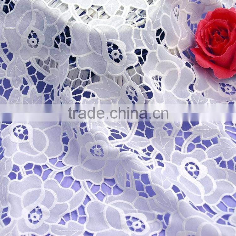 Fashion 130CM white water soluble 100% Polyester chiffon embroidery lace fabric