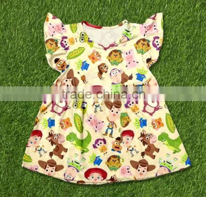 Latest style frozen elsa print girls summer dresses flutter sleeve dress for baby girl childrens boutique clothing dress