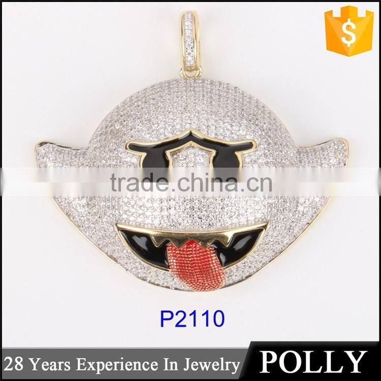 Hip hop style jewelry funny face pendant 925 silver micro setting high polish
