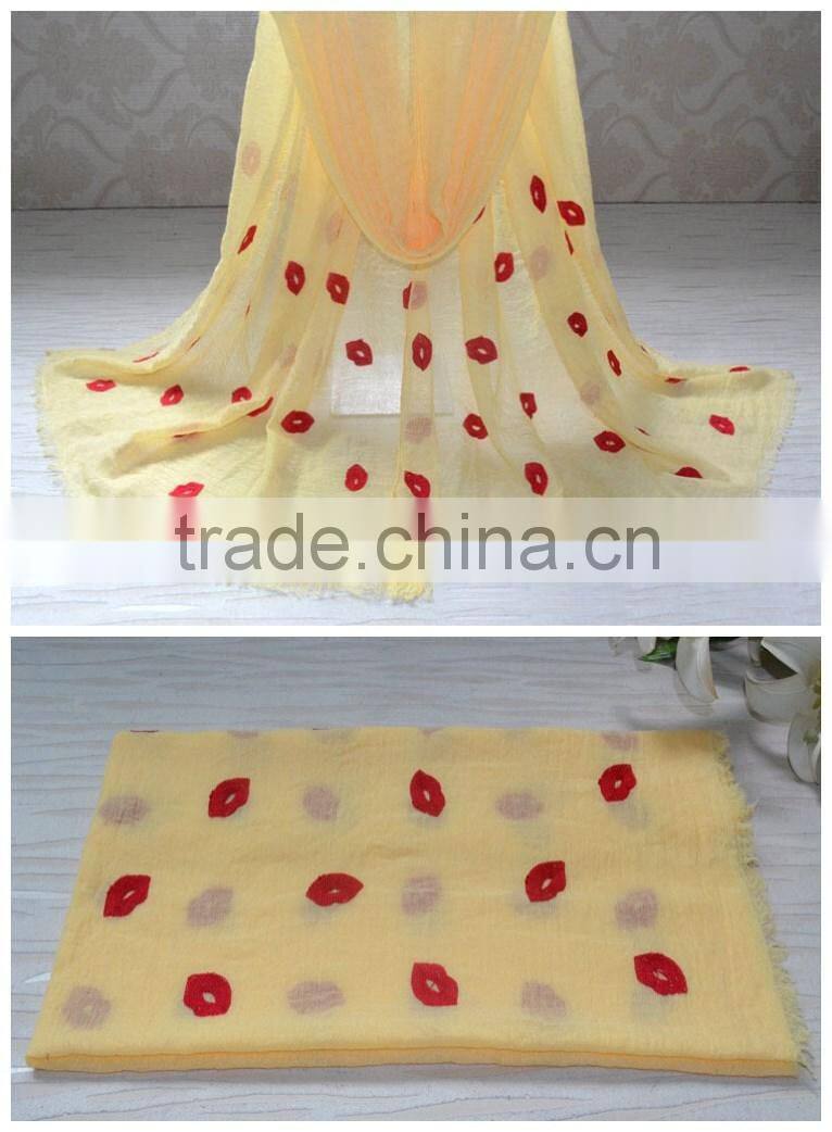 Fashion Ladies' Lip Three-dimensional Embroideried Cotton Scarf Plain Shawl