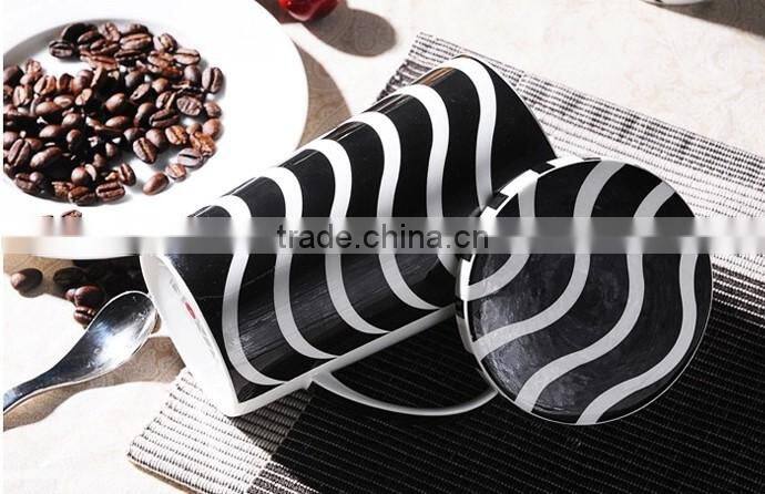 black strip design 12oz tall new bone china ceramic coffee mugs/cups for Germany