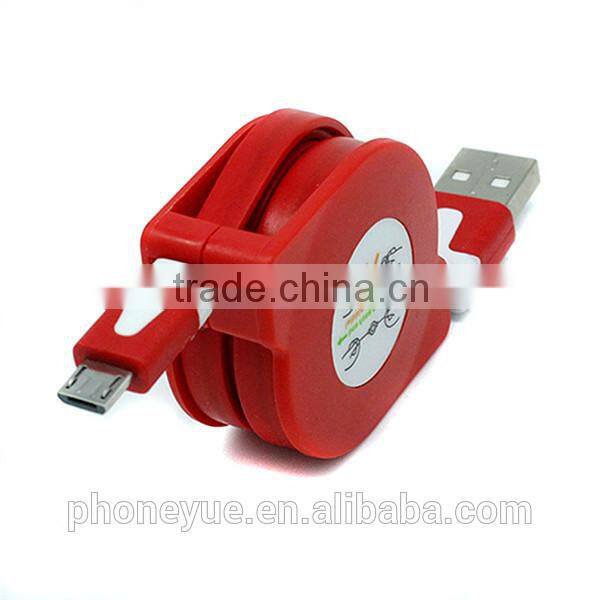 colorful flat logo custom micro retractable usb charging cable