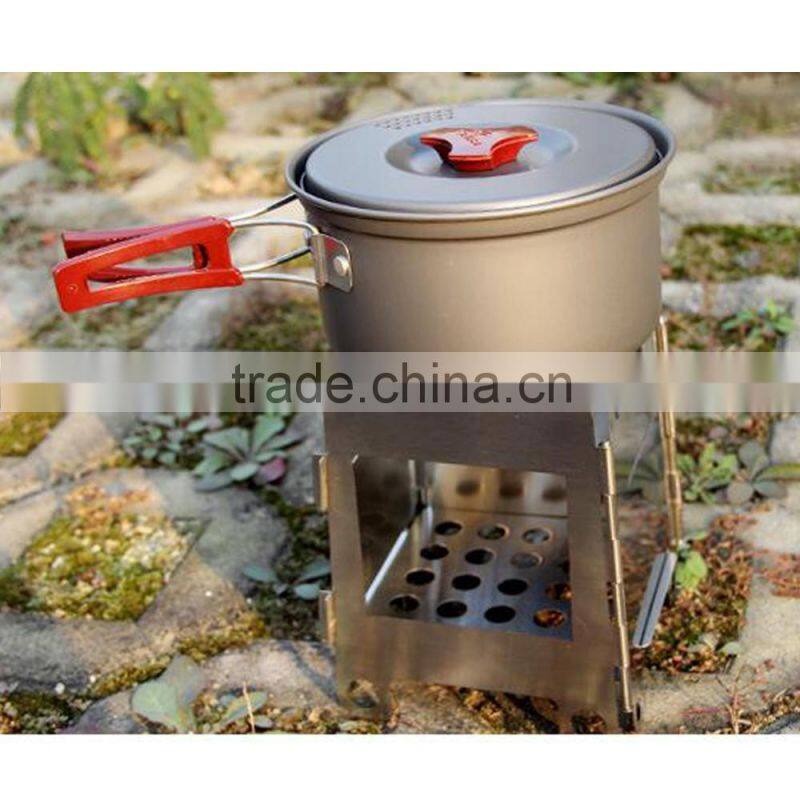 Stainless steel camping wood & alcohol stove with hinge portable stove outdoor with saucer wholesale alibaba