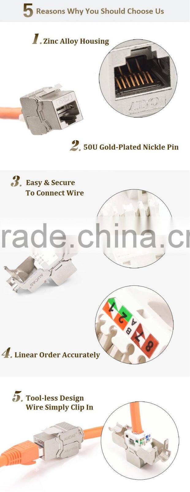 Taiwan Manufacture Zinc Alloy FTP Keystone Cat7 Network Standard Keystone Jack Hot Price