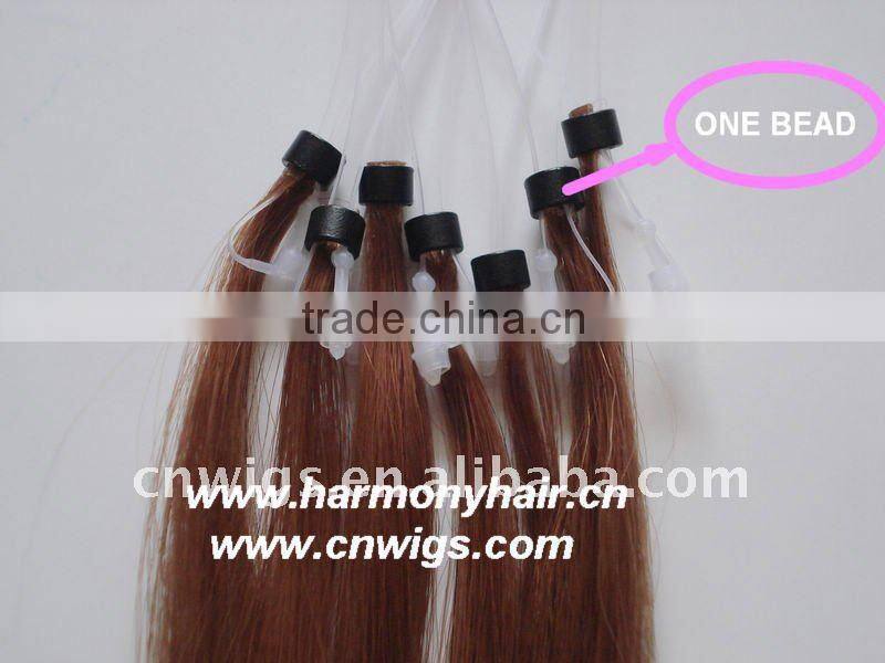 Popular double beads remy micro loop indian hair extensions