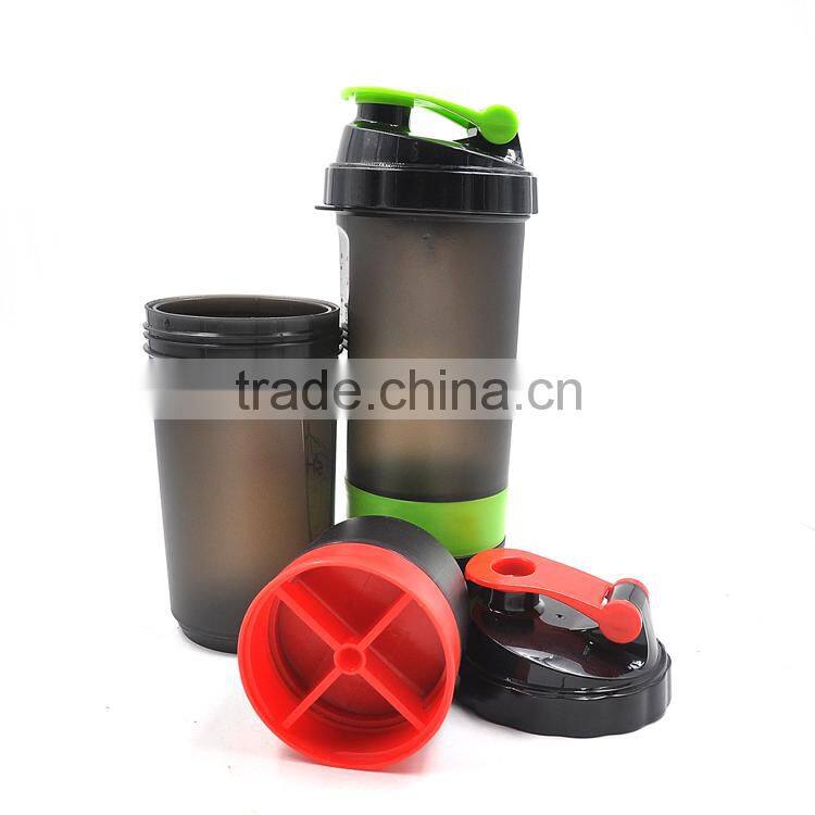 600ML BPA Free Plastic Protein Shaker Bottle with Pill Box & Powder Compartment