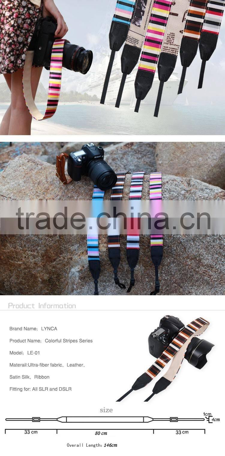 Leather Camera Strap Shoulder Neck White Brown Black Striped For DSLR LE-01