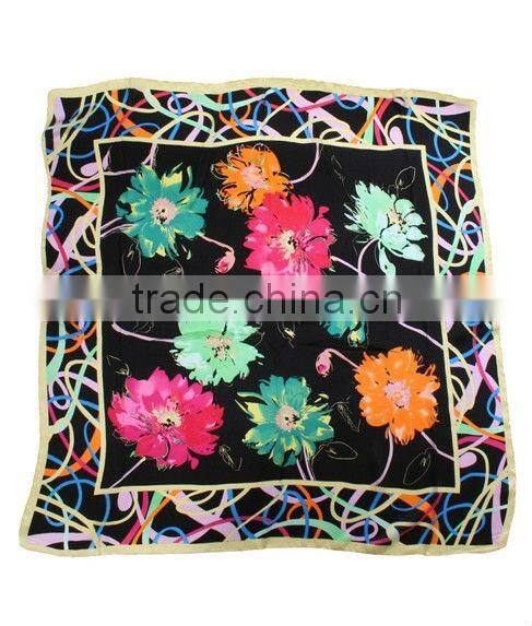 Fashion Printed Silk Square Foulard or Silk Foulard or Silk Scarf