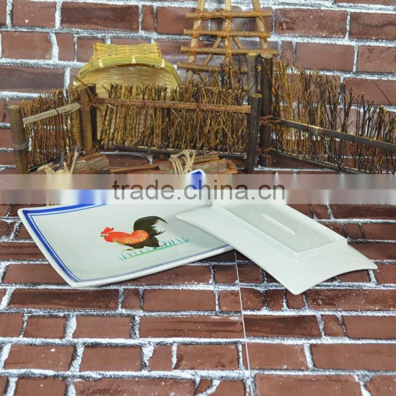 hot sale blue and white ceramic oval shape food fish dinner plates