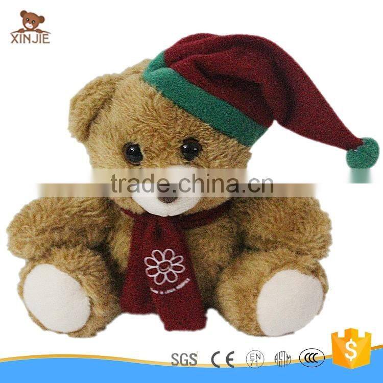 custom made cheap plush teddy bear toy with christmas hat