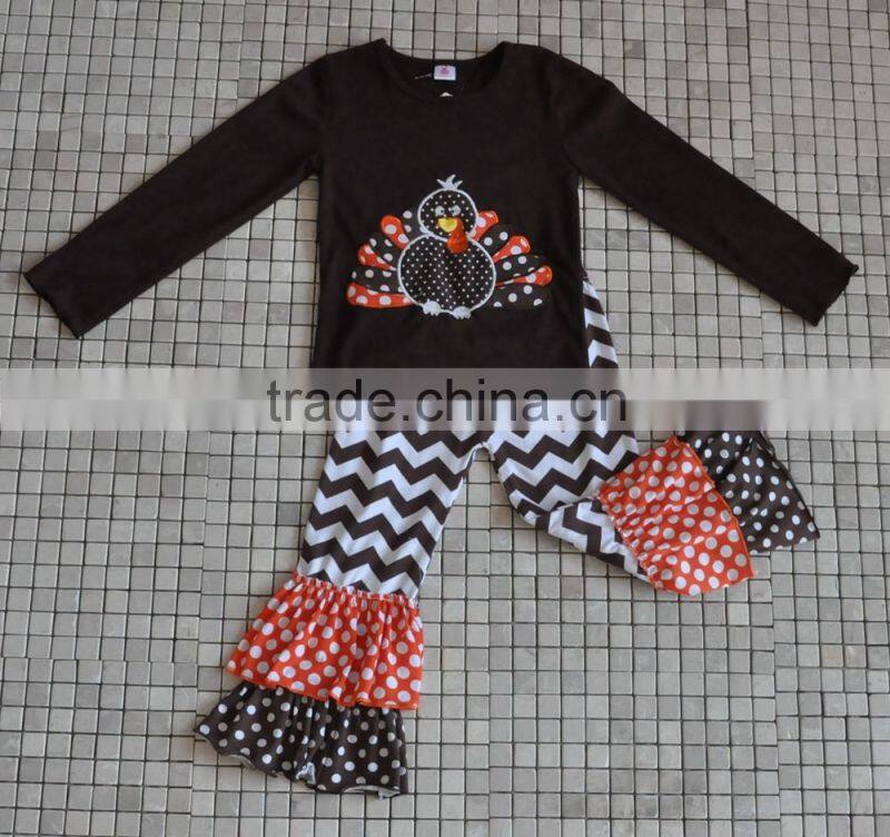 Wholesale childrens boutique clothing turkey embroidery ruffle baby girls thanksgiving outfits