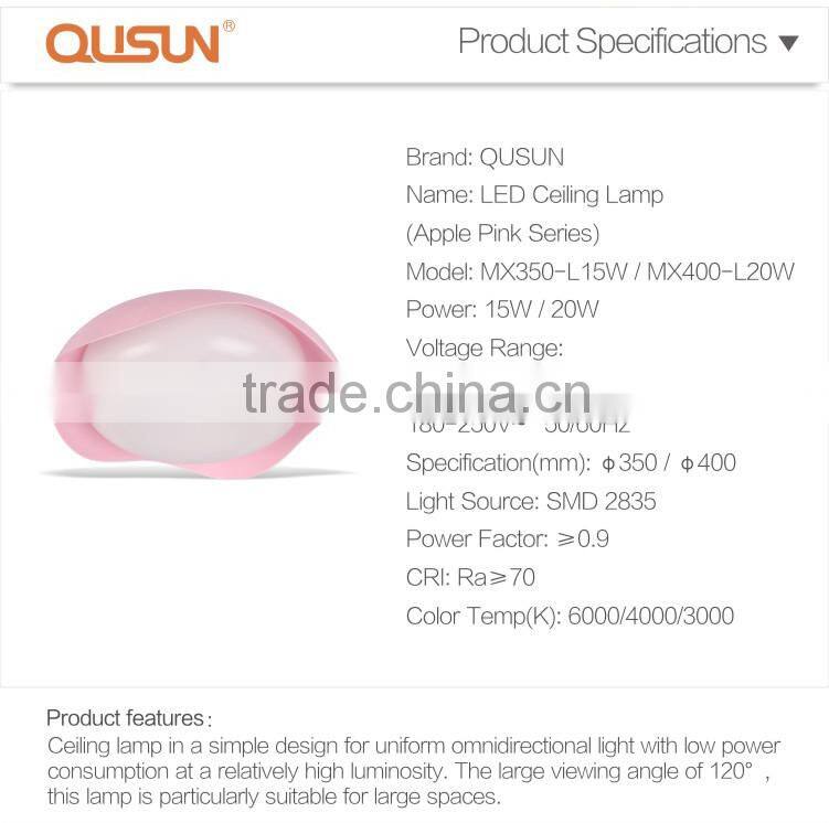 LED Ceiling Lamp 15W 20W, Surface Mounted, CE RoHS,Apple(Pink) series