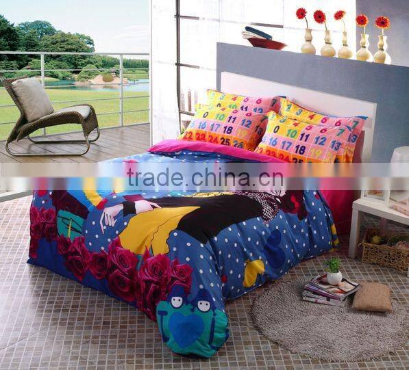 2015 Fashionable 100% Cotton Twill 3D Cartoon Printed Bedding Set