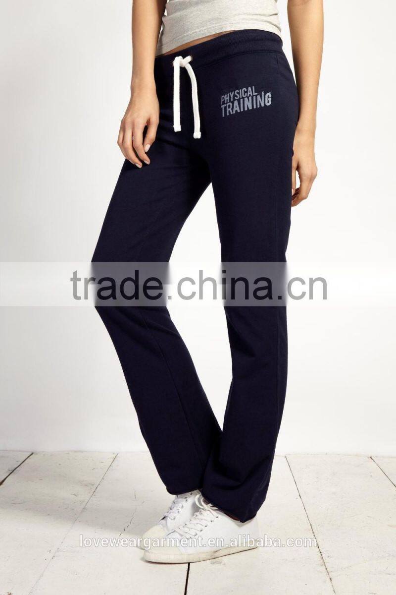 Womens casual black 100 cotton sweatpants with white drawstring
