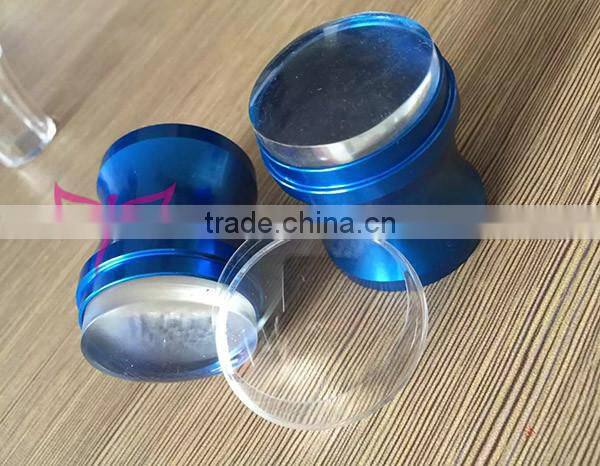 China factory selling 3.8cm stamper head,blue metal clear jelly stamper for nail
