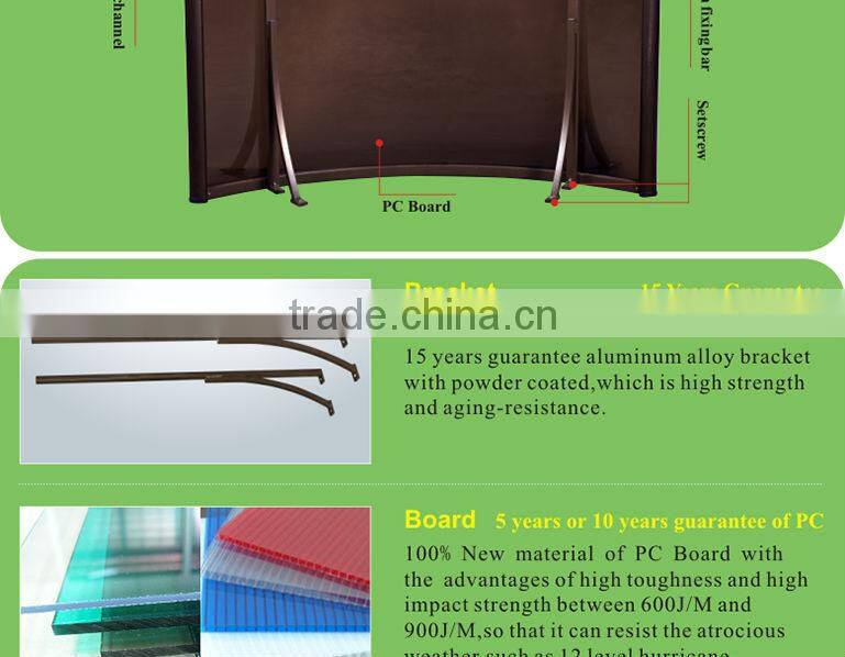 Euro-design rainbow series outdoor polycarbonate aluminum awning support