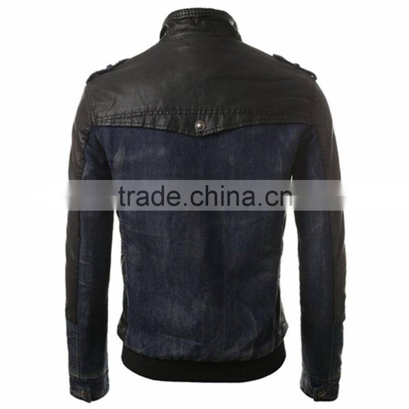 Custom Zipper Denim Jacket Leather Sleeves