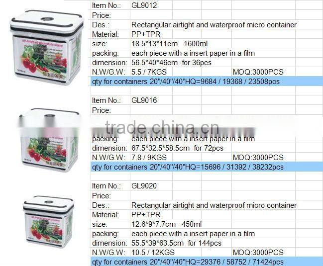 1600ml rectangular airtight food storage container GL9012