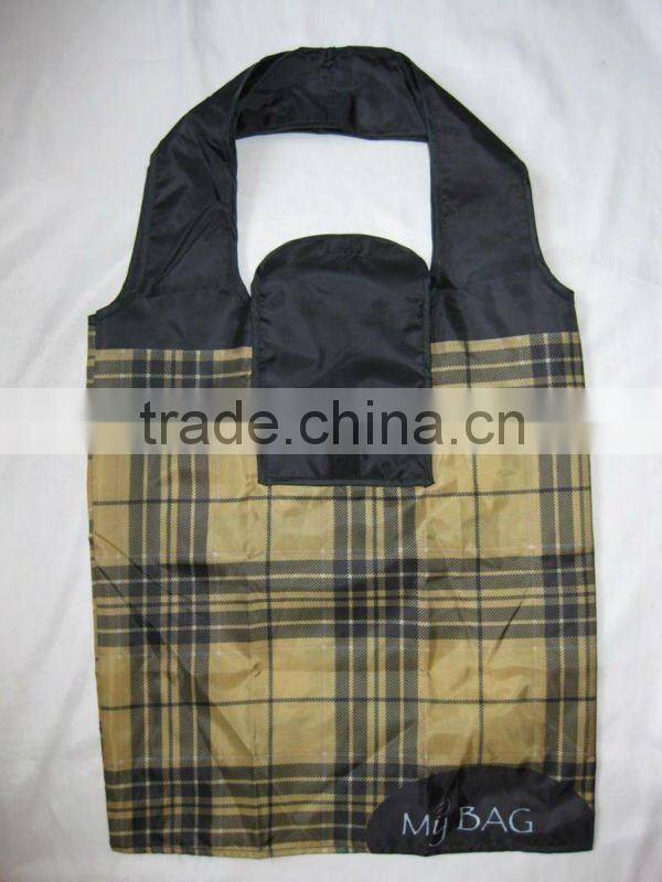 polyester folding foldable tote shopping bag with handle button