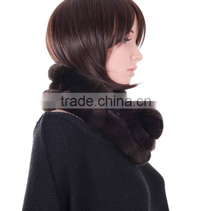 Ladies rabbit fur scarf with fur ball winter fashion real fur scarf KZ160043