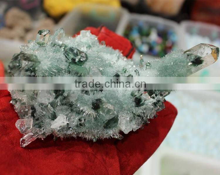Decorative natural green phantom quartz crystal clusters