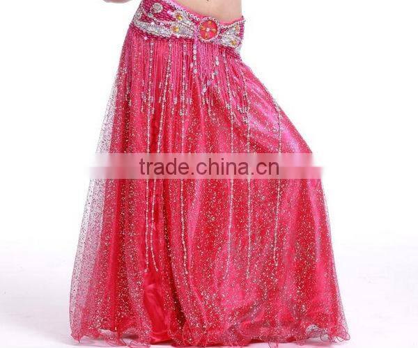 Brisk Net Fabric and Satin Belly Dance Skirt Split on Both Lateral , White Belly Dancing Skirt