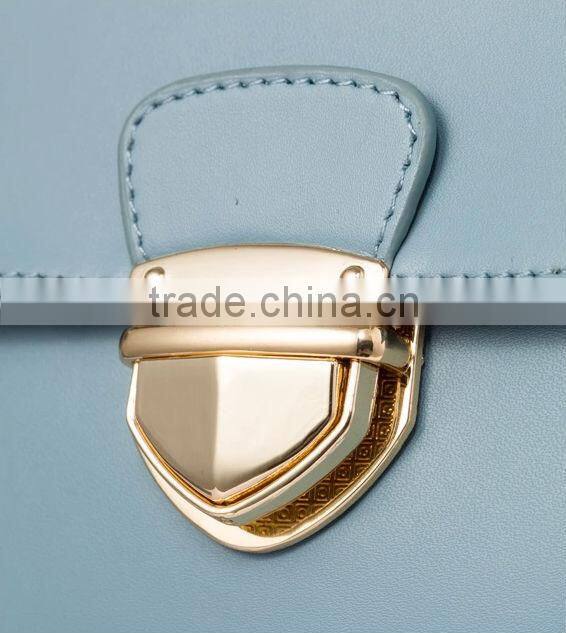 Blue leather lock evening bag clutch