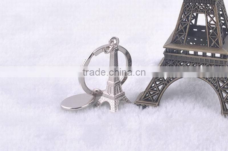 Beautiful Keychain New Design Eiffel Tower With Polished Disc Double Charms Keyring Fashion Keychain For Women