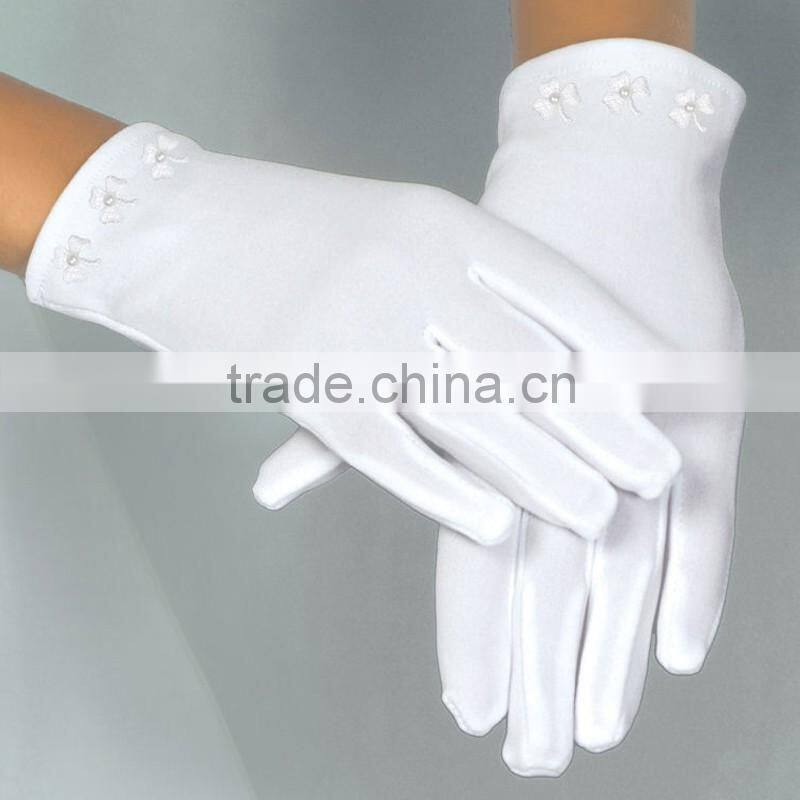 Short Tulle Cheap Kids Size White Satin Gloves