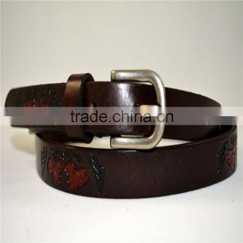 2.5CM genuine cowhide leather with flower pattern design for wemen belts