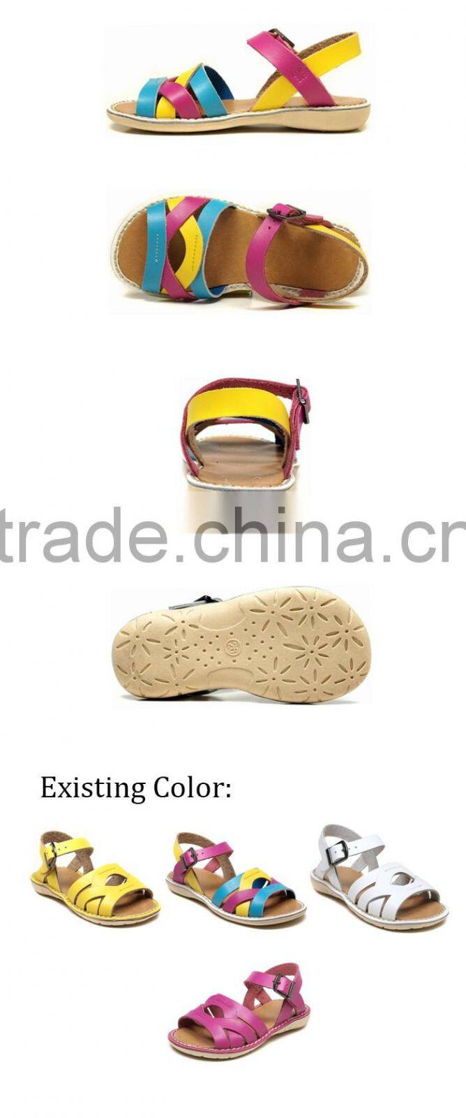 2016 Wholesale Custom New Fancy Designs Child Buckle Strap Leather Kids Flat Sandals for Girls