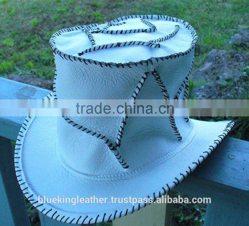 WHITE LEATHER GUNS 'N ROSES GUITAR PLAYER DJ GOTHIC TOP HAT WITH RANDOM STITCHING