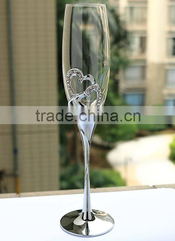 Clear lead free crystal unique cheap color champagne flutes with metal stand