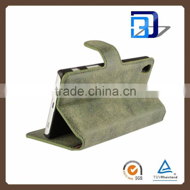 Wallet Function Retro Nubuck Leather Slim Wallet Phone Case Cover for Sony Xperia Z5 Compact