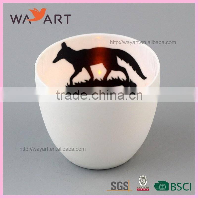 White Ceramic Customized Candle Holder With Decal Printing