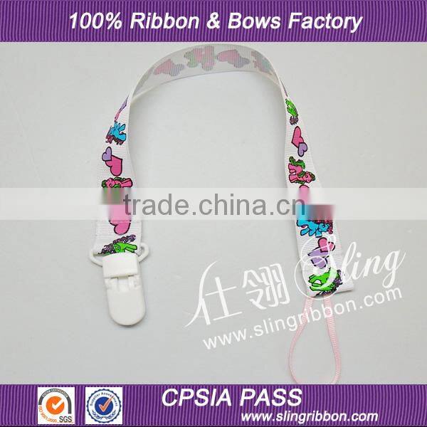 New Design Printed Ribbon Pacifier Clip Baby Pacifier Holder