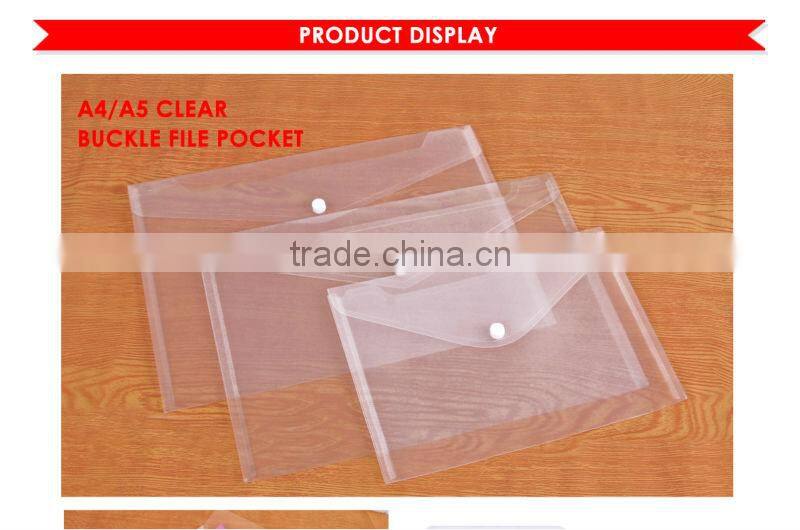 A4/A5 Transparent Clear PP Buckle File Pocket/File Bag with Button