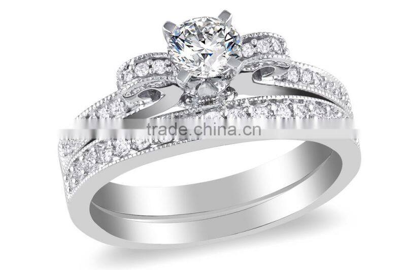 Princess Cut CZ 2 Sided Engagement Wedding Ring Set 925 Silver