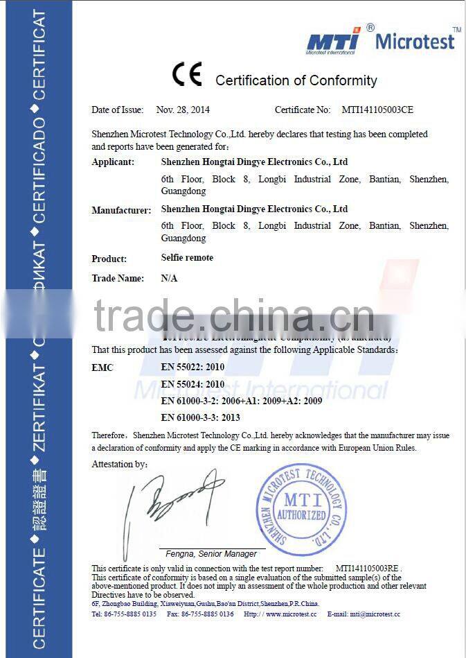 Wireless mobile phone camera monopod bluetooth stick selfie monopod factory price