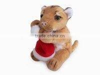 high quality factory wholesale realistic christmas plush cradle brown tiger with christmas cap