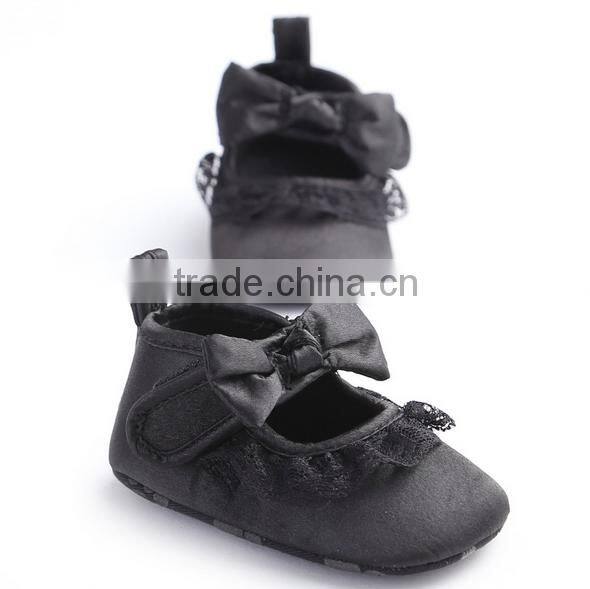 Classic black with cute bow female baby dress shoes