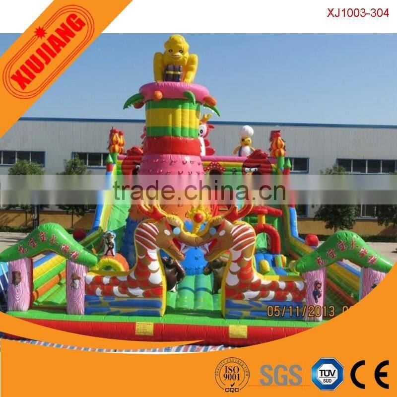 Water park kids jumping inflatable castle slide with rocking climbing