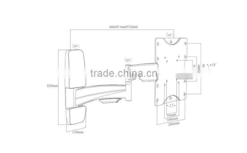 single arm special design movable flat panel lcd tv bracket
