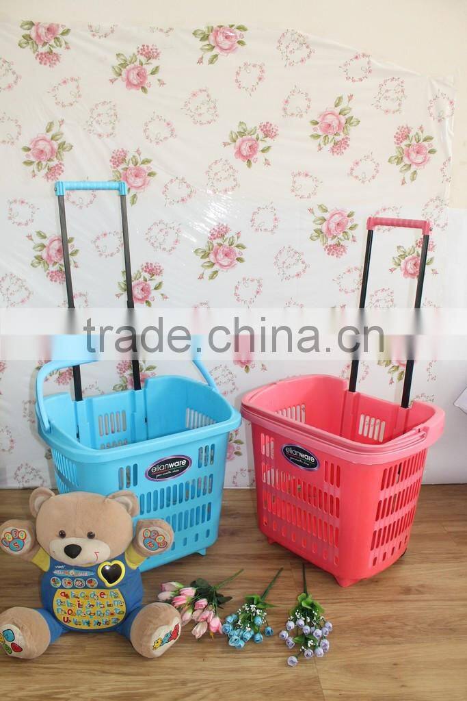 Shopping trolley basket with colourful baskets with pulling handle and wheels. Selling with cheap price!.