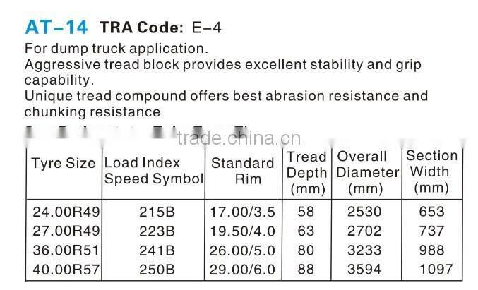 Chinese high quality good price radial otr tire 27.00r49