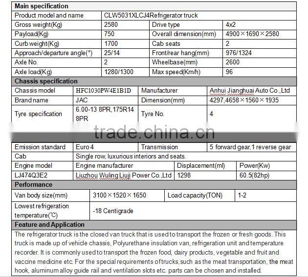 JAC 2 ton refrigerated truck