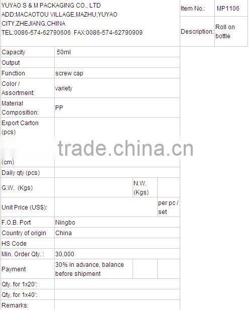 deodorant roll-on applicator 50ml bottle perfume bottle supply